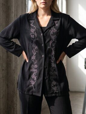 Susan Graver XL Long Shirt Jacket Bohemian Suede Extra Large Embroidered Boho